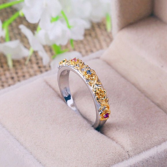 925 Silver Multi Color Stone Flower Ring - Picture 4 of 4